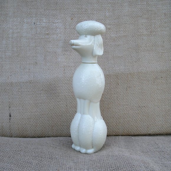 Vintage Avon Poodle Bath Oil Bottle milk glass - Picture 1 of 16